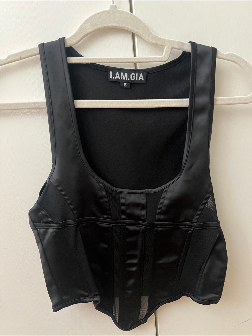 I.AM.GIA Black Sculpted Corset Tank